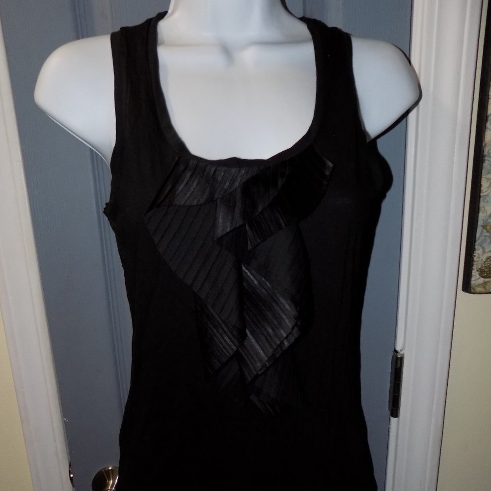 Ann Taylor Black Tank W/Ruffle Front Size S Petite